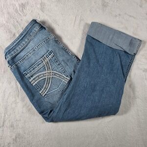 NY&C Curvy Skinny Crop Jeans Women 6 Blue Medium Wash Embellished Low Rise Capri